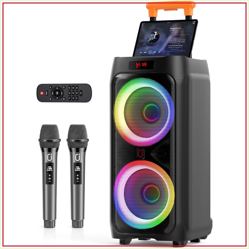 Outdoor Lighting Wireless - Karaoke Machine with 2 Wireless Mics,