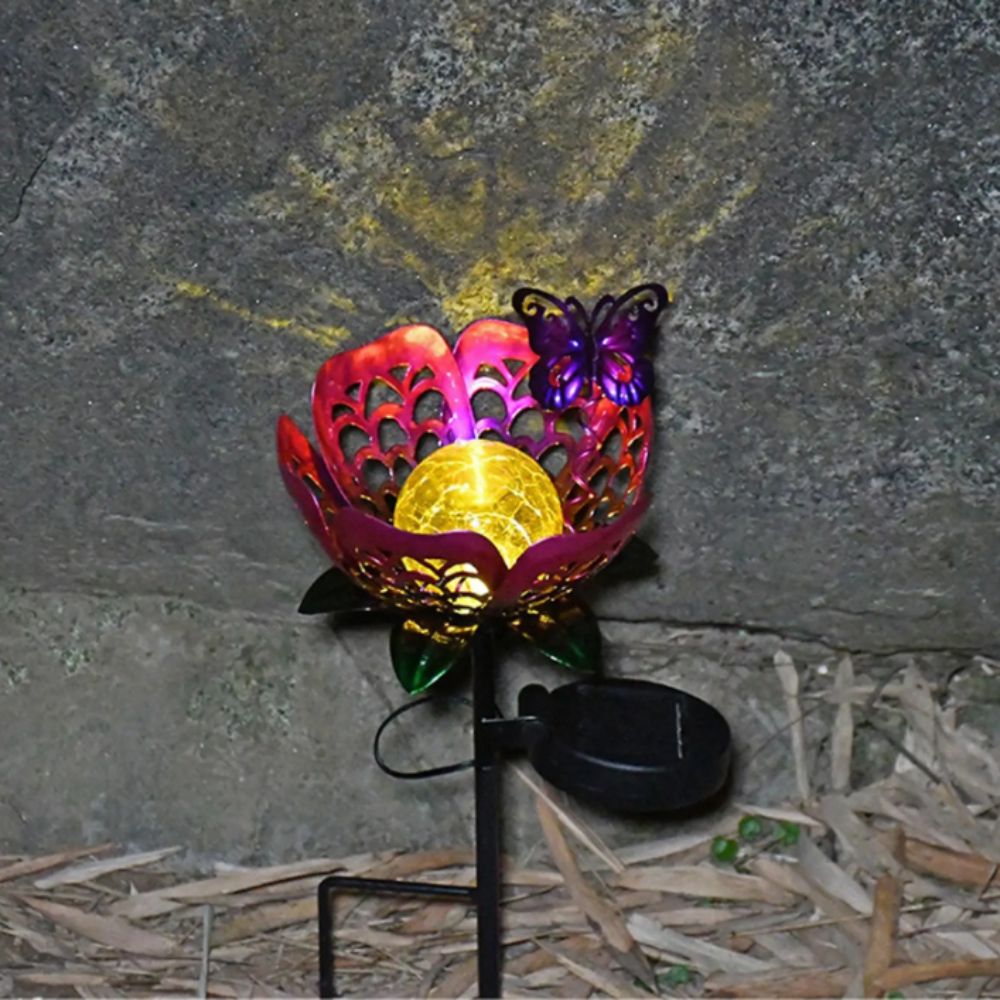 Outdoor Lighting Ground Fixtures - Lotus Shaped Solar Powered Lamp Hollow