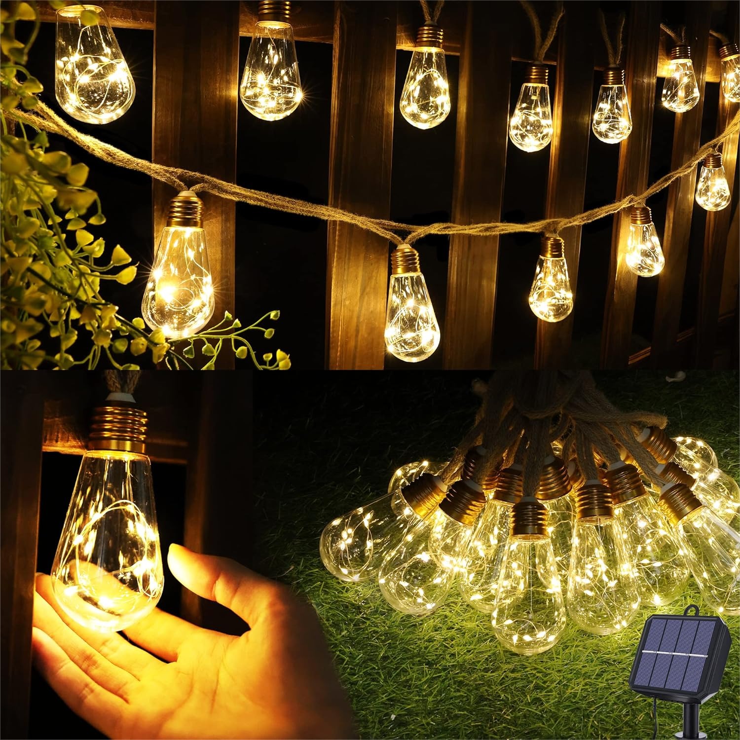 Outdoor Lighting For Garden - Solar Outdoor String Lights 20Ft Vintage