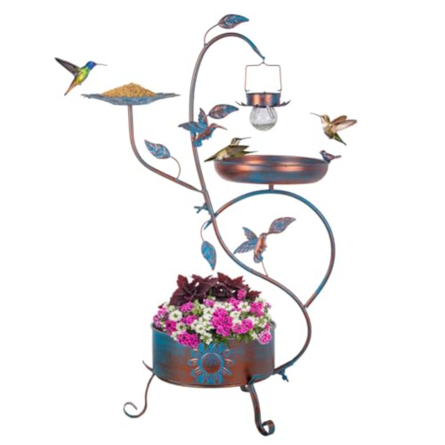 Outdoor Lighting For Garden - Outdoor metal bird bath with planter