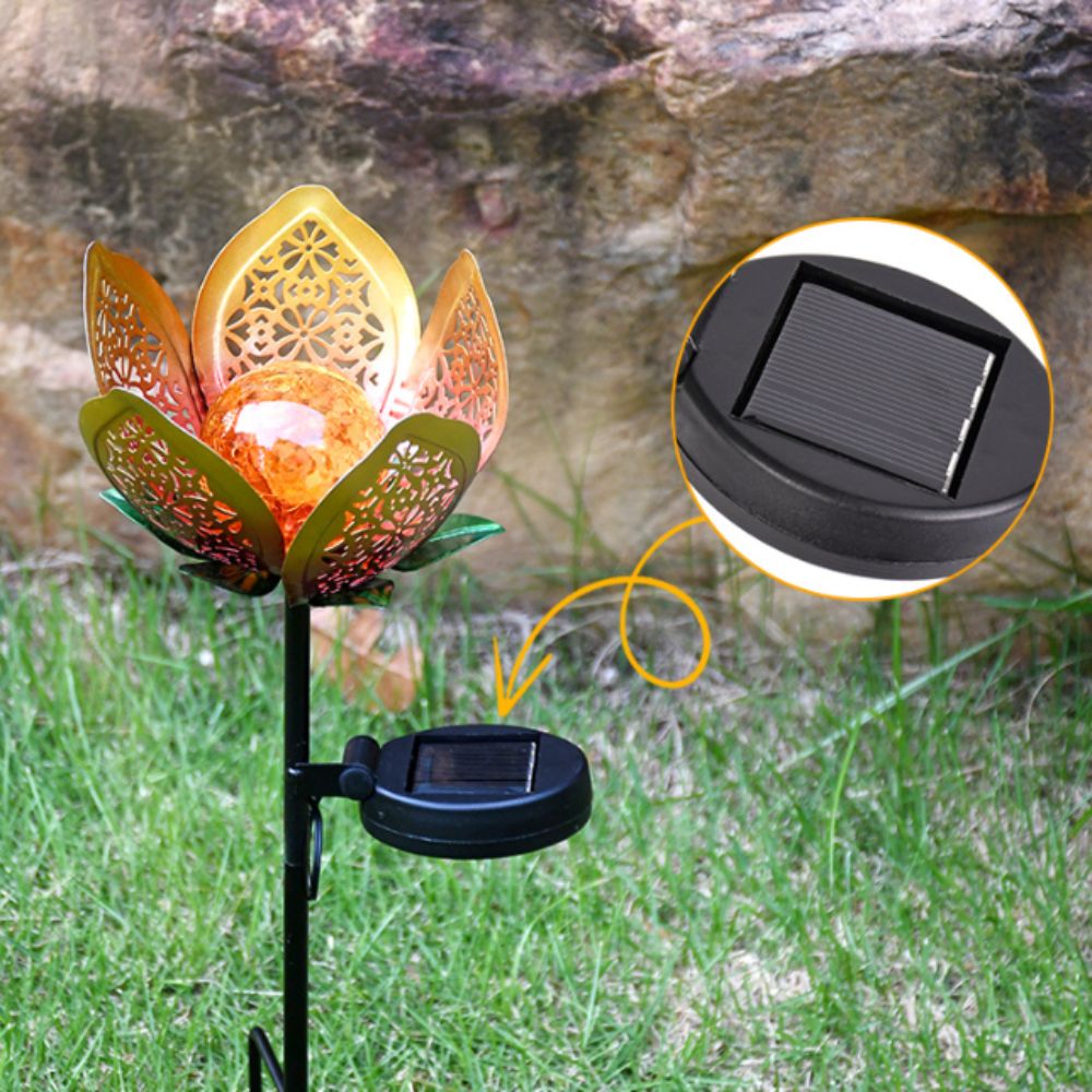 Outdoor Lighting Ground Fixtures - Lotus Shaped Solar Powered Lamp Hollow