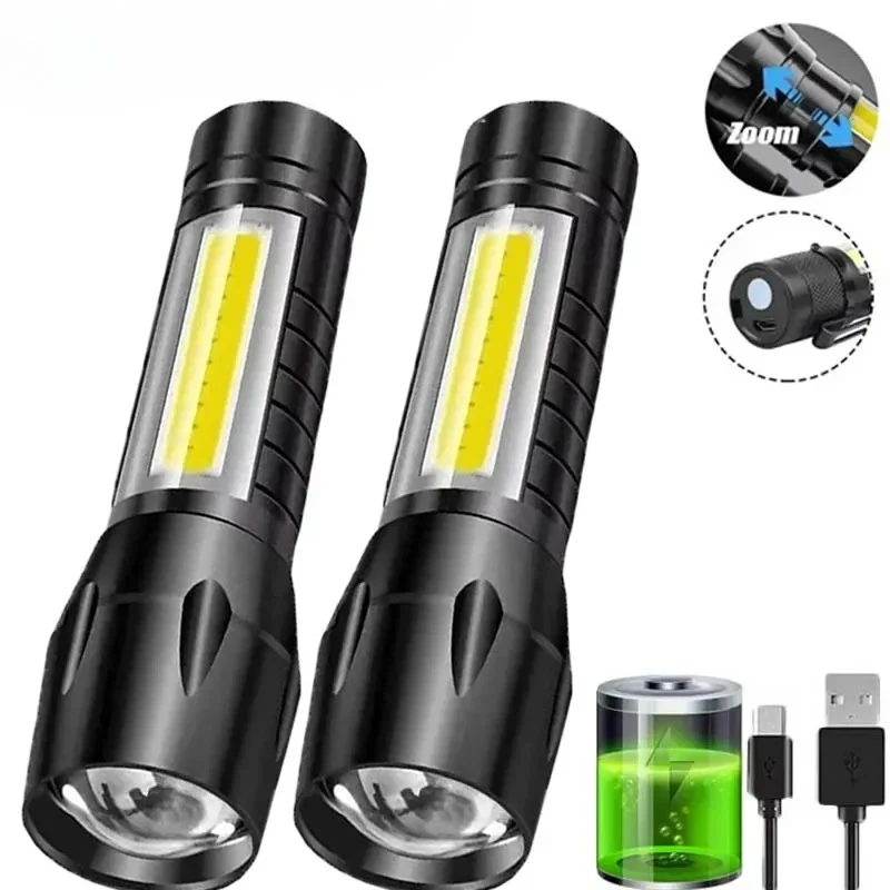 Outdoor Lighting Permanent - Portable COB+LED Camping Light Flashlight USB