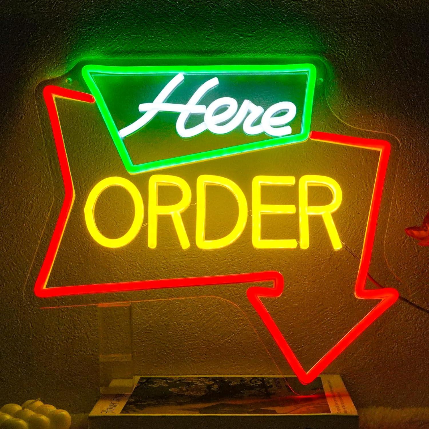 Order Here Neon Sign Dimmable  - Outdoor Lighting Restaurant avaliação e preço