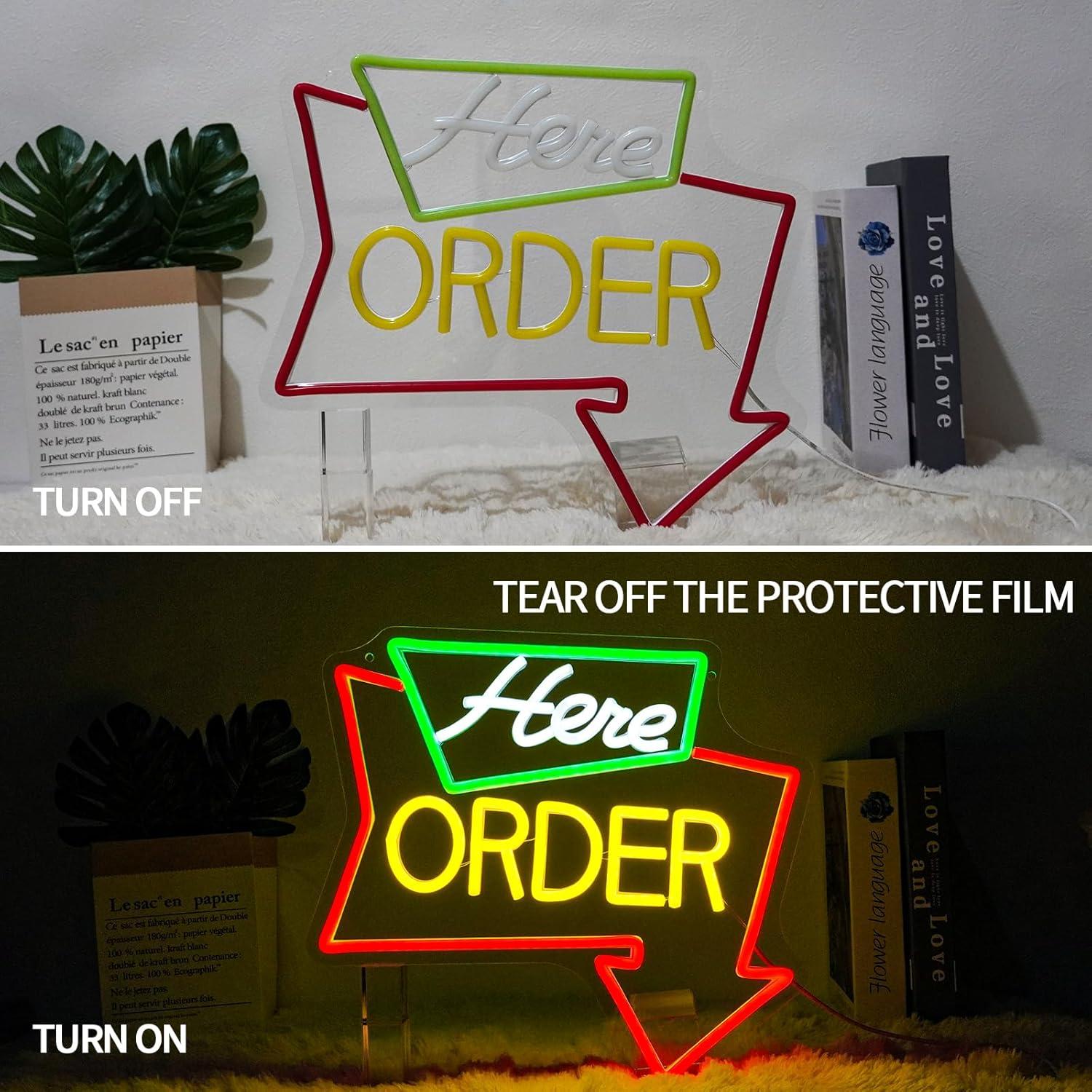 Order Here Neon Sign Dimmable  - Outdoor Lighting Restaurant avaliação e preço