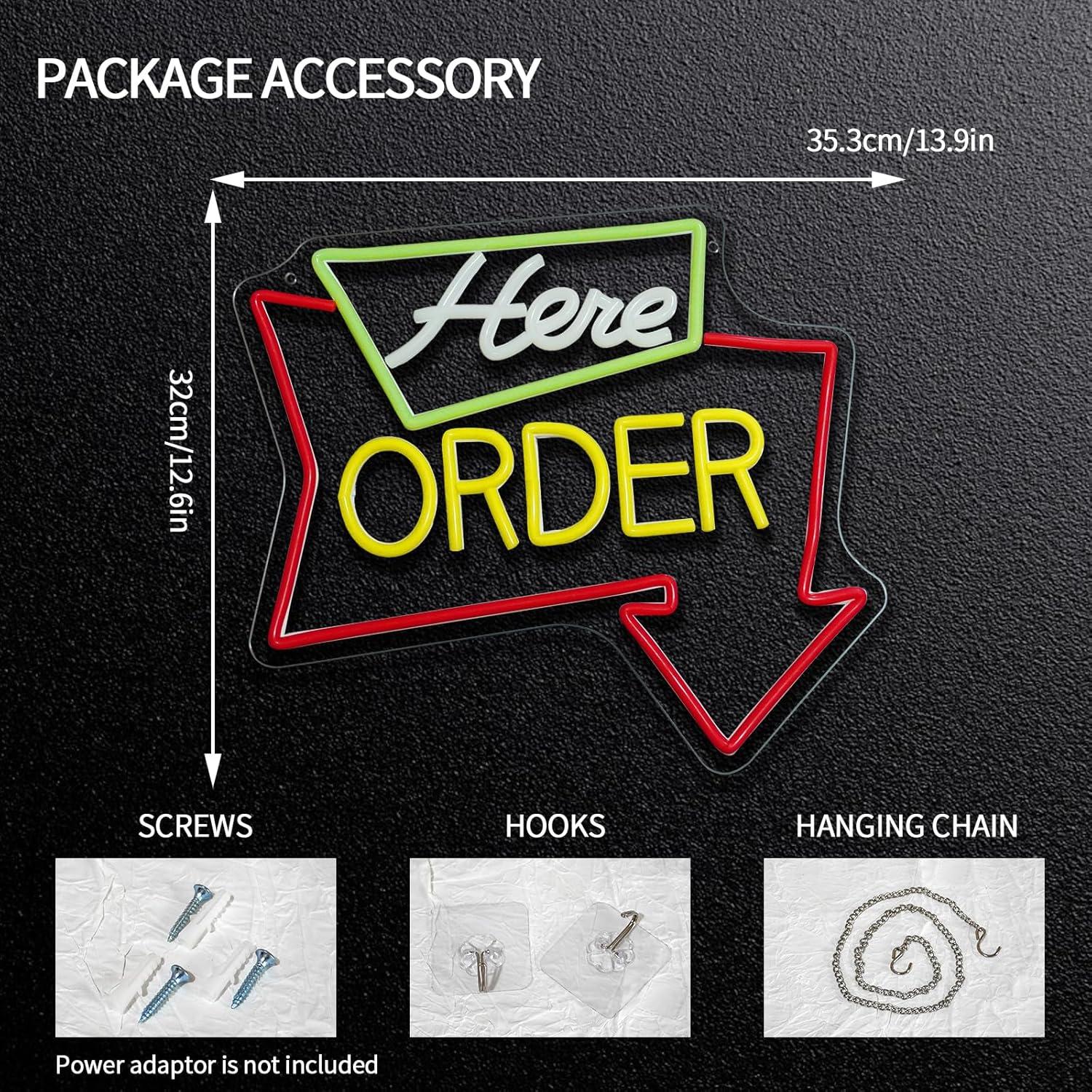 Order Here Neon Sign Dimmable  - Outdoor Lighting Restaurant avaliação e preço