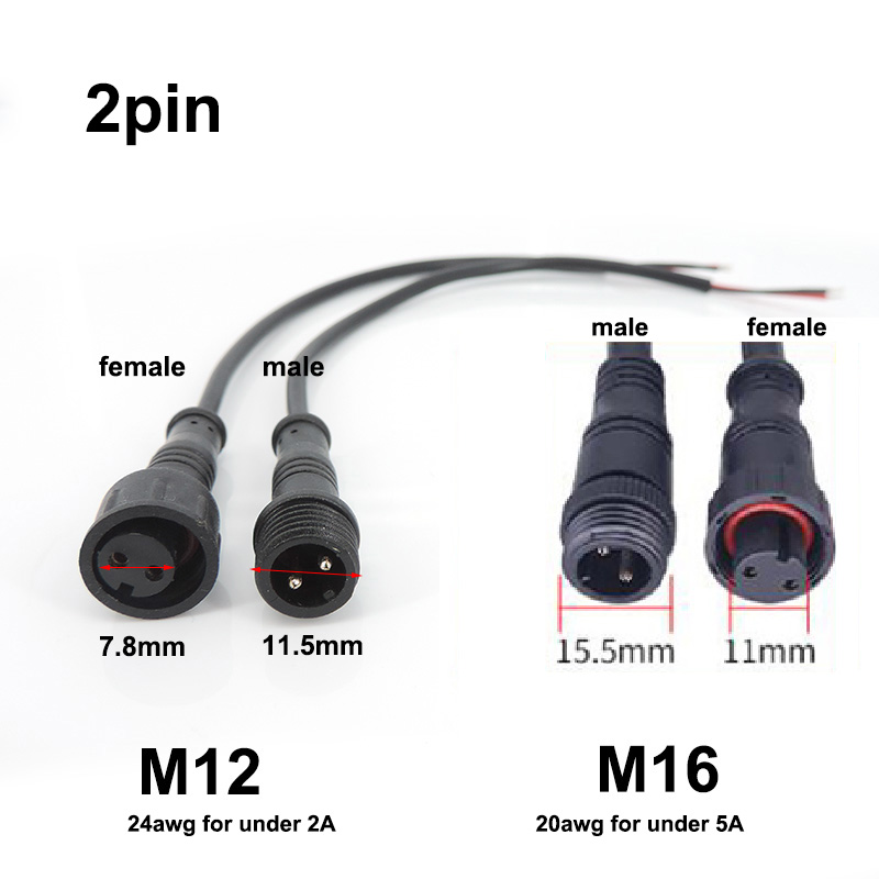 M12 M16 Waterproof 2 Pin core  - Outdoor Lighting Extension Cable avaliação e preço