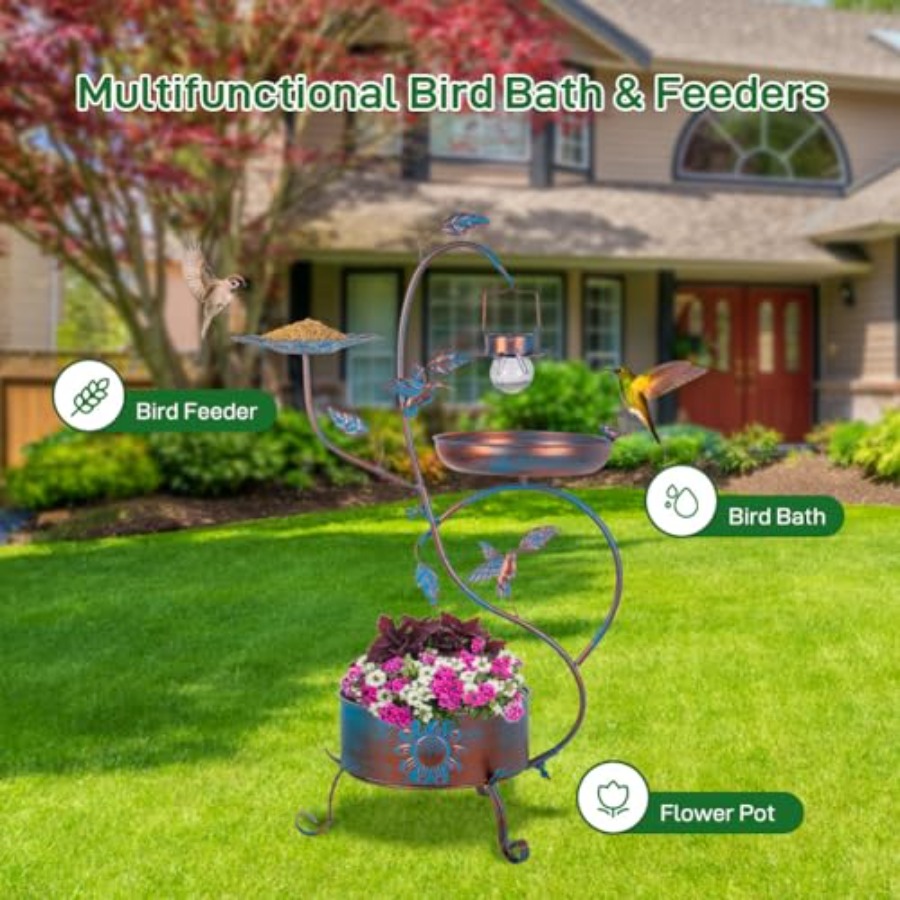 Outdoor metal bird bath with p - Outdoor Lighting For Garden avaliação e preço