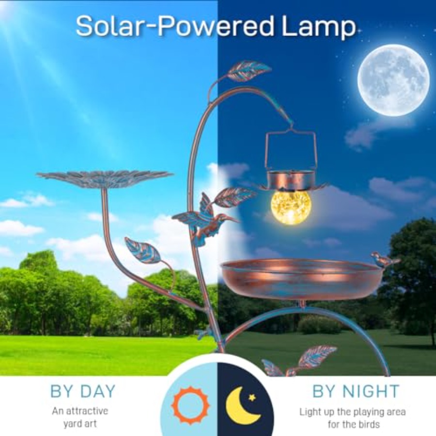 Outdoor metal bird bath with p - Outdoor Lighting For Garden avaliação e preço