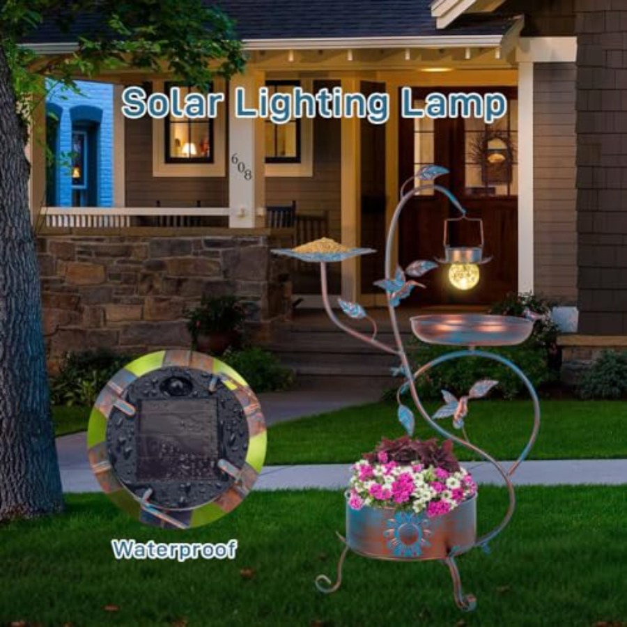 Outdoor metal bird bath with p - Outdoor Lighting For Garden avaliação e preço
