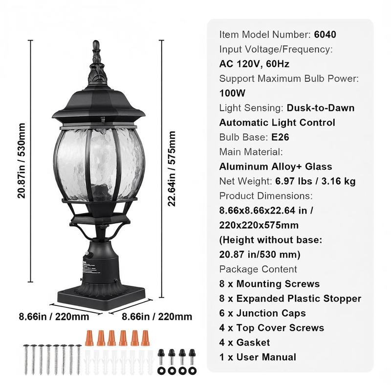 2-Pack Exterior Pillar Lantern - Outdoor Lighting Driveway avaliação e preço