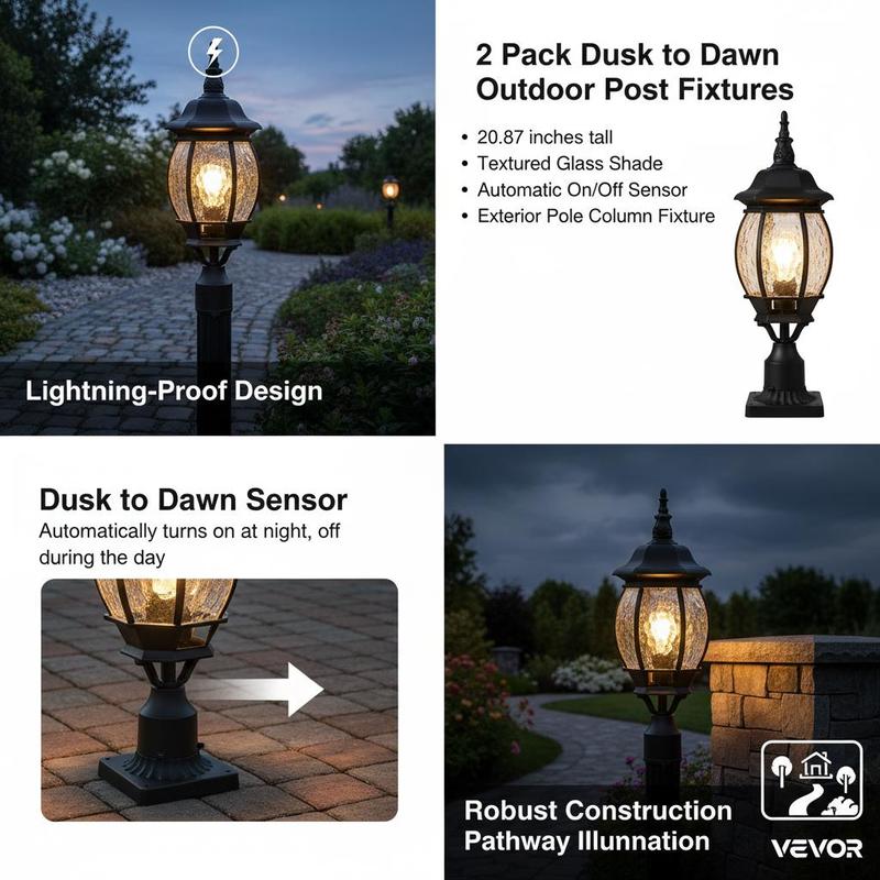 2-Pack Exterior Pillar Lantern - Outdoor Lighting Driveway avaliação e preço