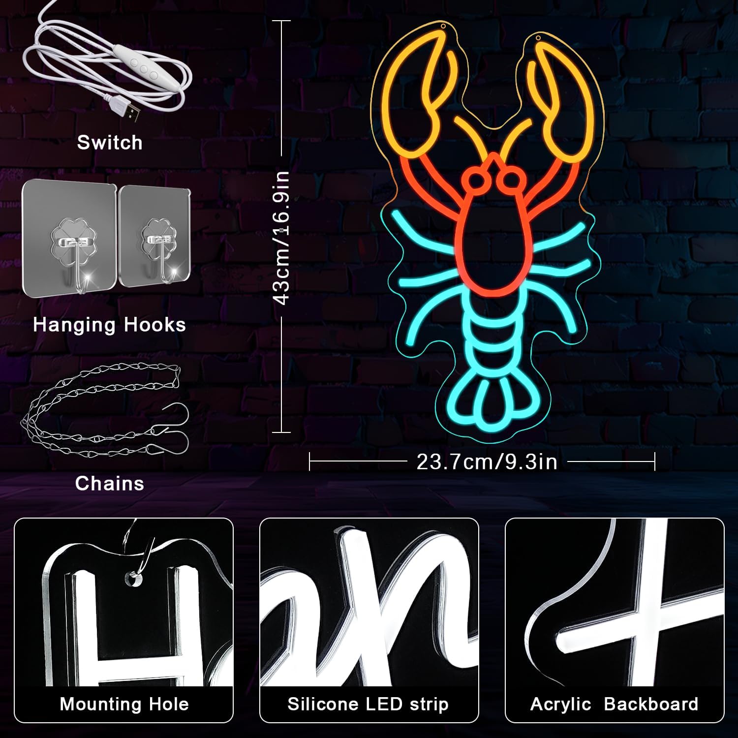 Lobster Neon Sign Kid Room Dec - Outdoor Lighting Restaurant avaliação e preço