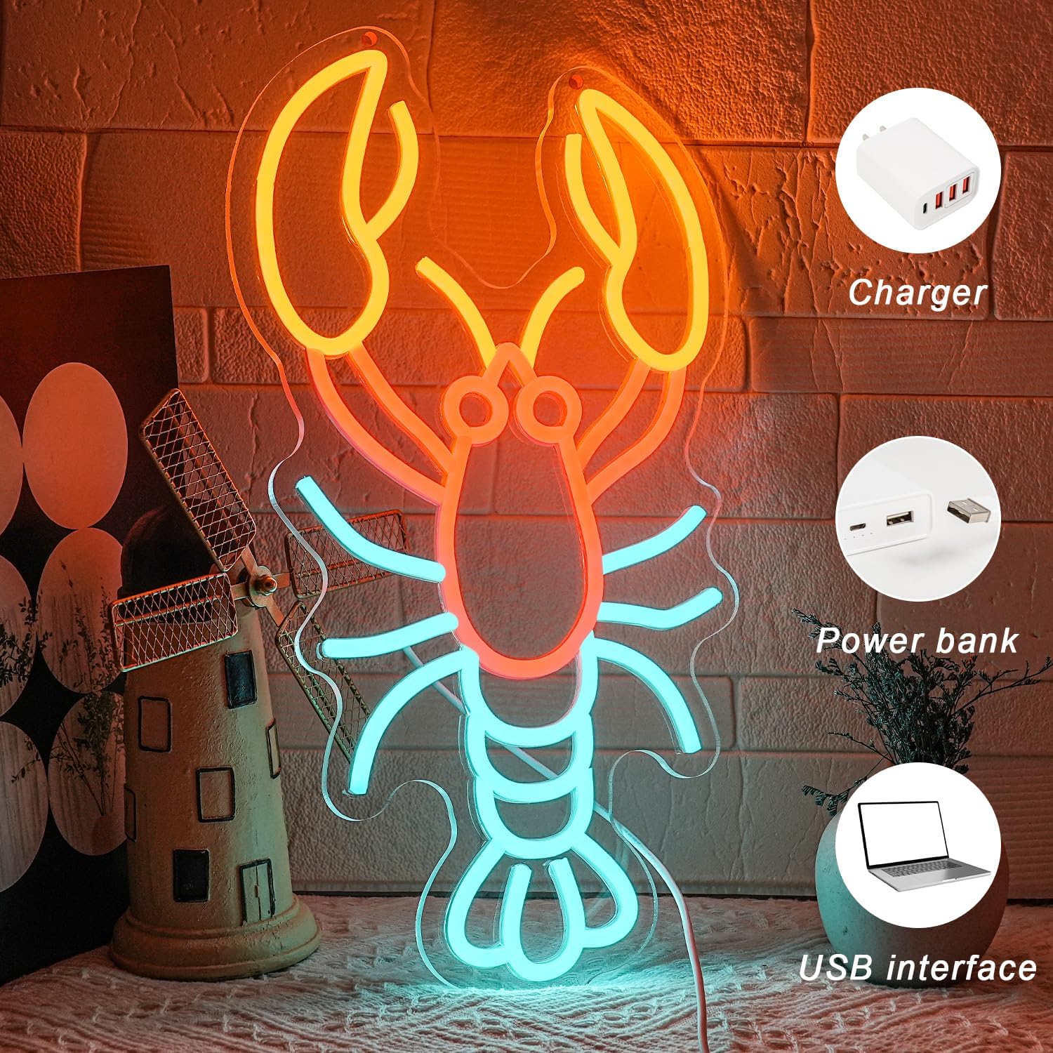 Lobster Neon Sign Kid Room Dec - Outdoor Lighting Restaurant avaliação e preço