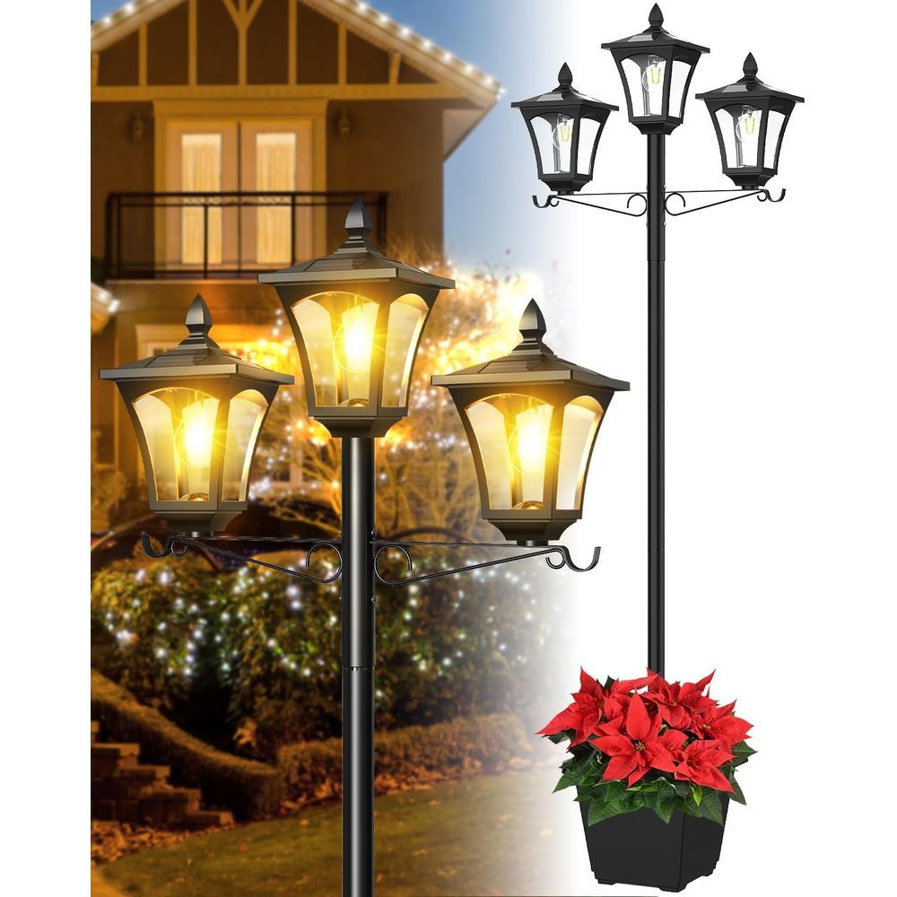 3-Head Solar Lamp Post Light,  - Outdoor Lighting Driveway avaliação e preço
