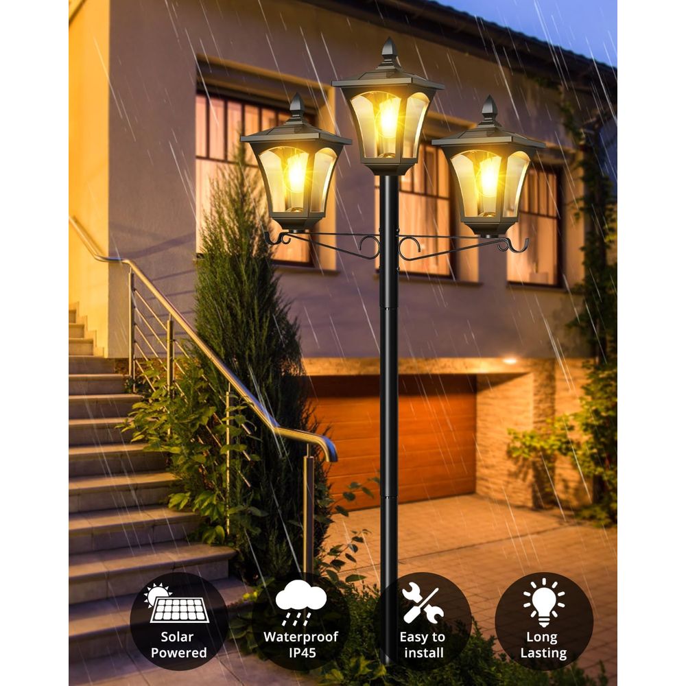 3-Head Solar Lamp Post Light,  - Outdoor Lighting Driveway avaliação e preço
