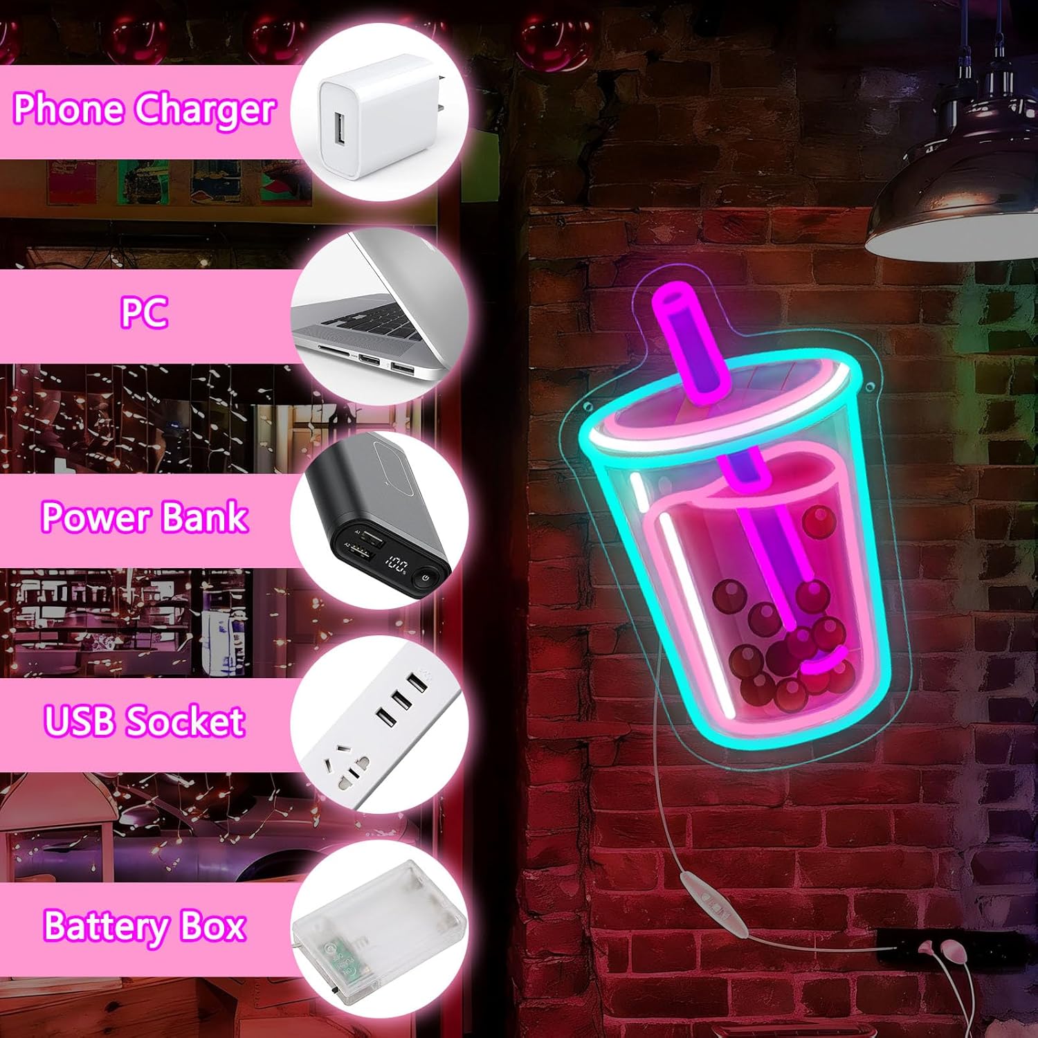 Bubble Tea Neon Sign USB Power - Outdoor Lighting Restaurant avaliação e preço